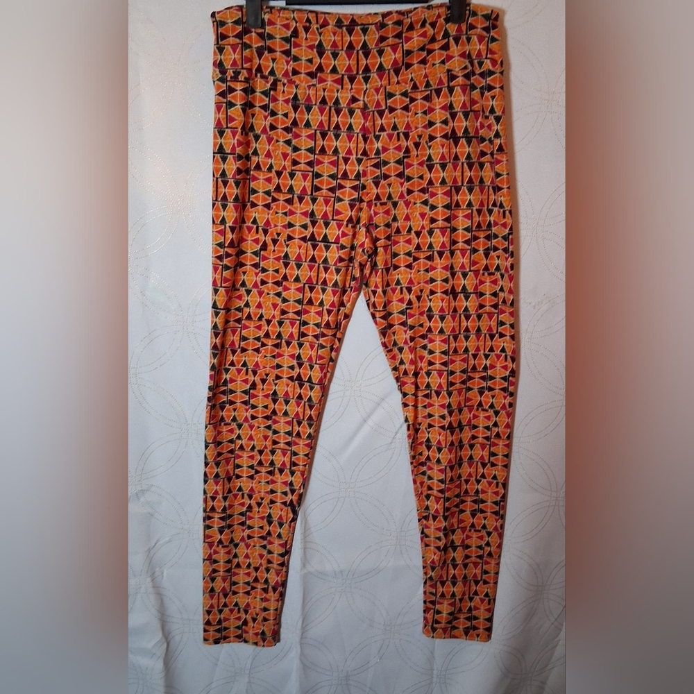 LuLaRoe Geometric Patterned Leggings - Orange and Black